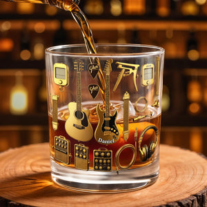 Customizable Glass With Guitars, Headphones, And More - Personalized Custom Whiskey Glass - HOB063_RWG