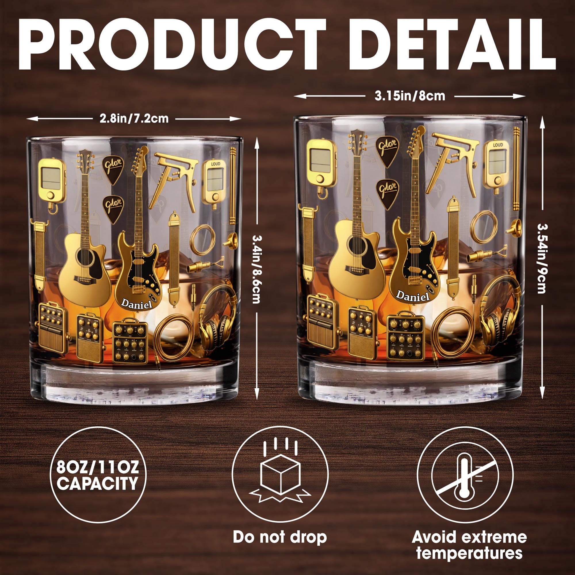 Customizable Glass With Guitars, Headphones, And More - Personalized Custom Whiskey Glass - HOB063_RWG