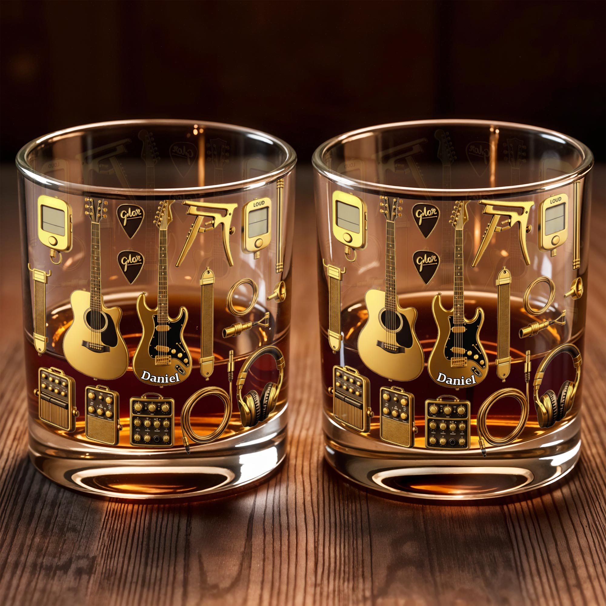 Customizable Glass With Guitars, Headphones, And More - Personalized Custom Whiskey Glass - HOB063_RWG