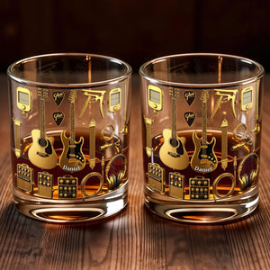 Customizable Glass With Guitars, Headphones, And More - Personalized Custom Whiskey Glass - HOB063_RWG