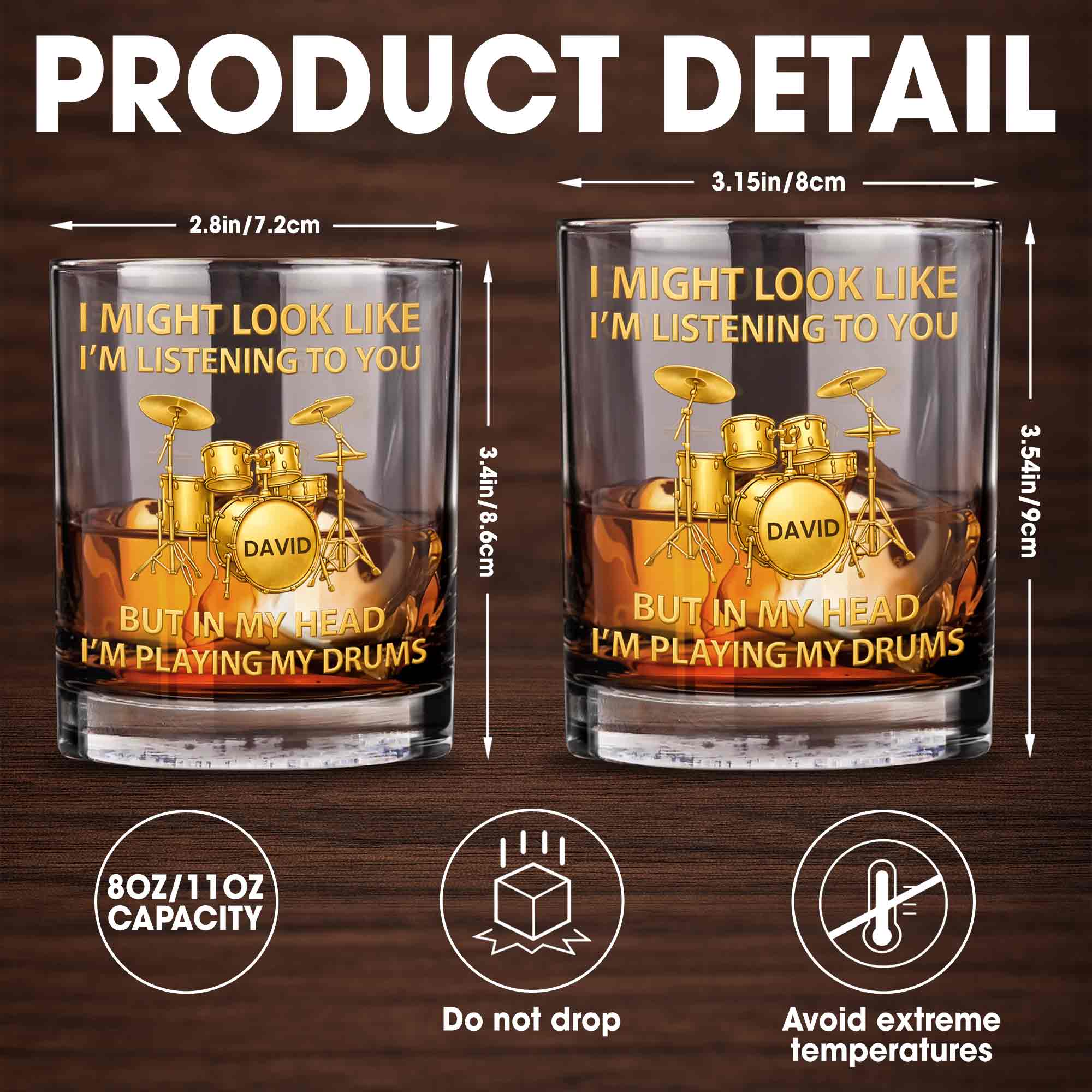 I Might Look Like I'm Listening Drum Set Musician Gift - Personalized Custom Whiskey Glass - HOB102_RWG