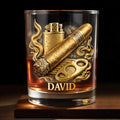Relaxation With Fine Blend And Premium Cigar Lighter Gold Design - Personalized Custom Whiskey Glass - HOB193_RWG