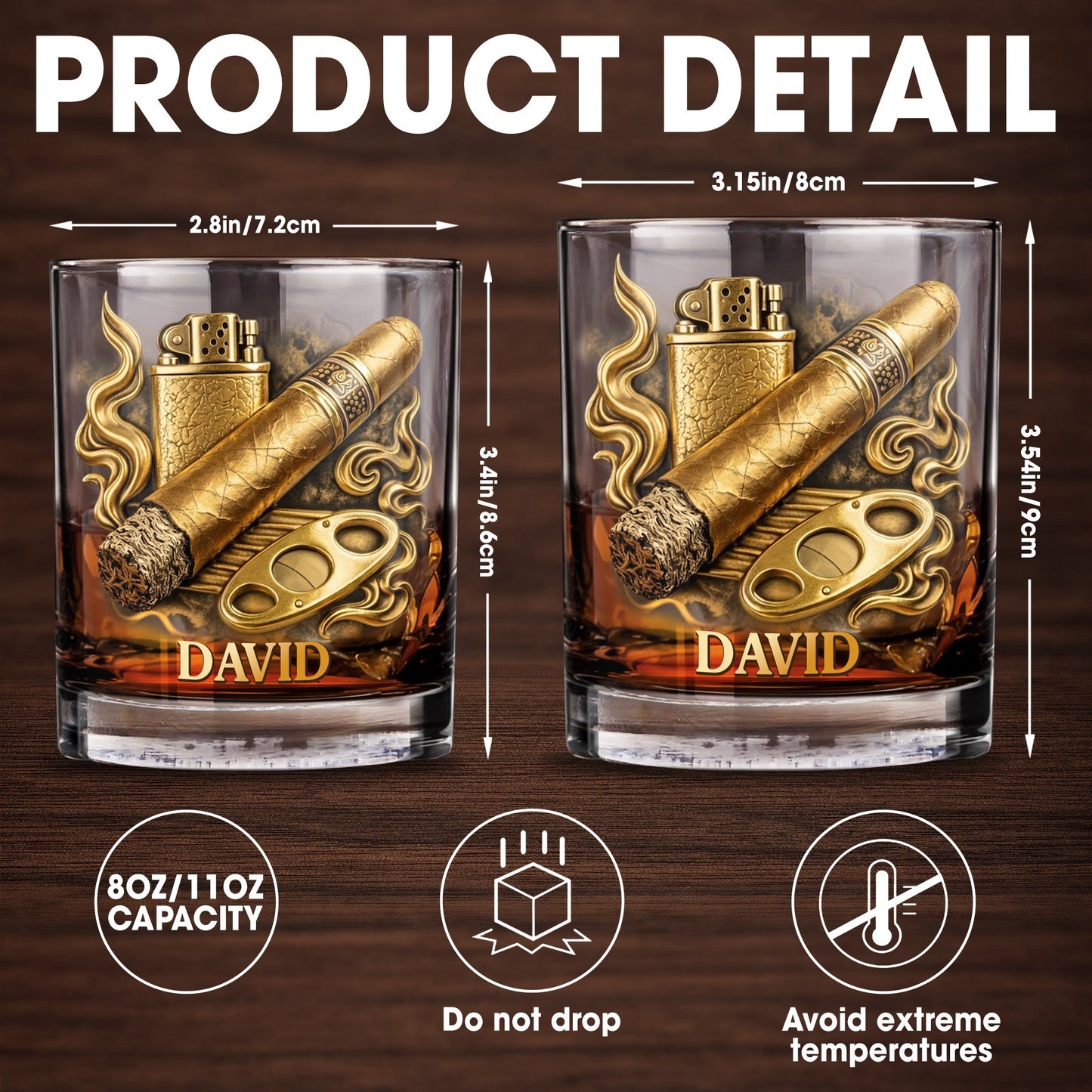 Relaxation With Fine Blend And Premium Cigar Lighter Gold Design - Personalized Custom Whiskey Glass - HOB193_RWG
