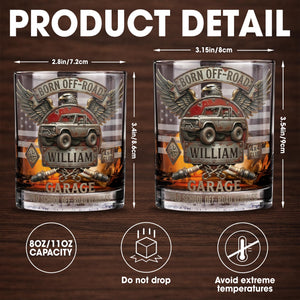 Born Off Road Garage Old School Vehicles With Eagle And Off Road Vehicle - Personalized Custom Whiskey Glass - HOB198_RWG