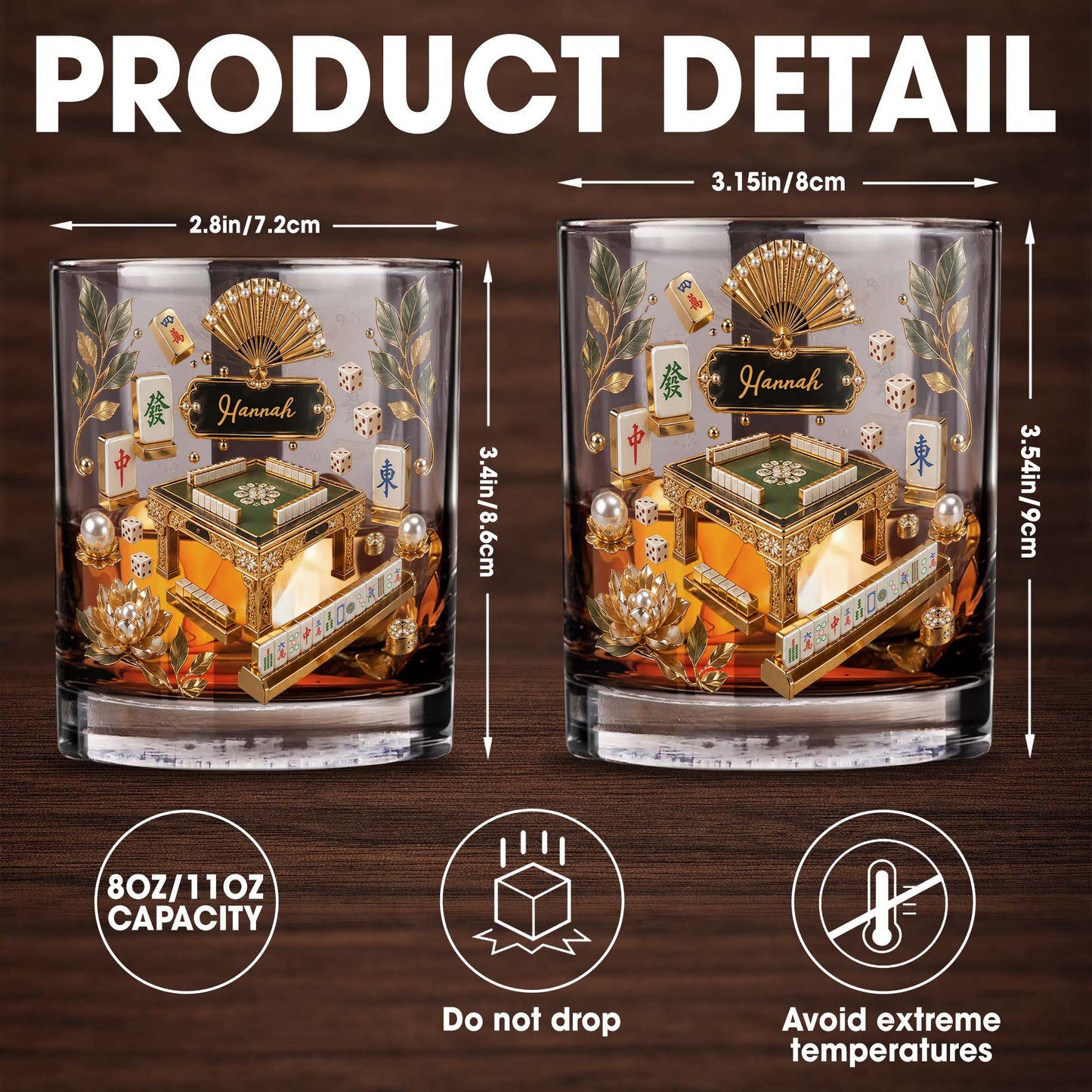Mahjong Master Game Table With Gold Tiles And Pearls - Personalized Custom Whiskey Glass - HOB219_RWG