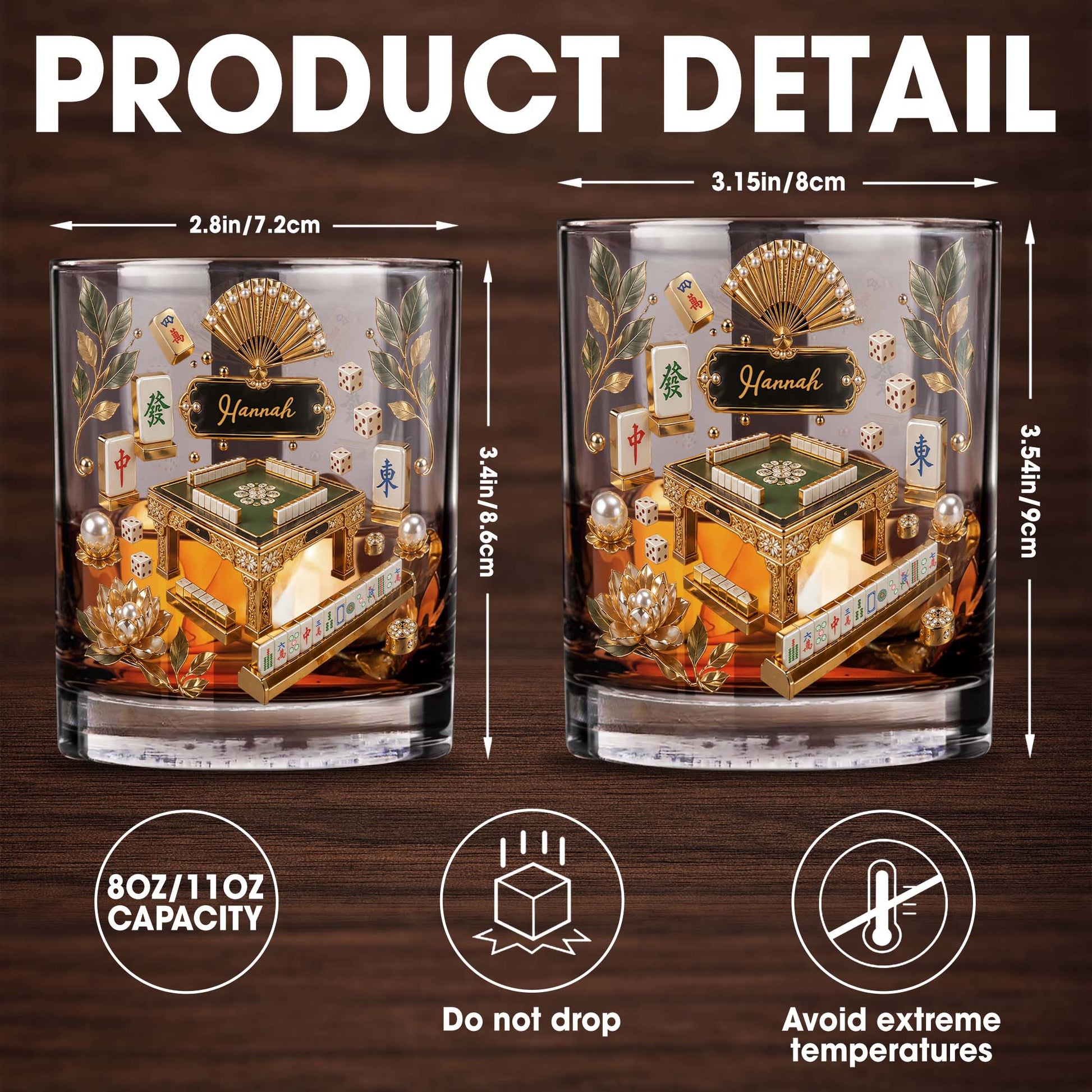 Mahjong Master Game Table With Gold Tiles And Pearls - Personalized Custom Whiskey Glass - HOB219_RWG