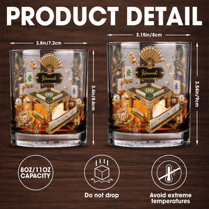 Mahjong Master Game Table With Gold Tiles And Pearls - Personalized Custom Whiskey Glass - HOB219_RWG