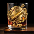 Savor The Taste Of Victory Playing Cards And Cigar Design - Personalized Custom Whiskey Glass - HOB225_RWG