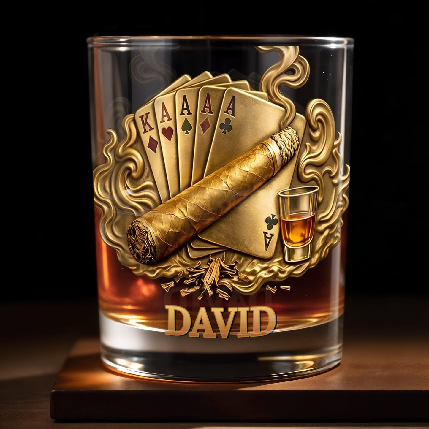 Savor The Taste Of Victory Playing Cards And Cigar Design - Personalized Custom Whiskey Glass - HOB225_RWG