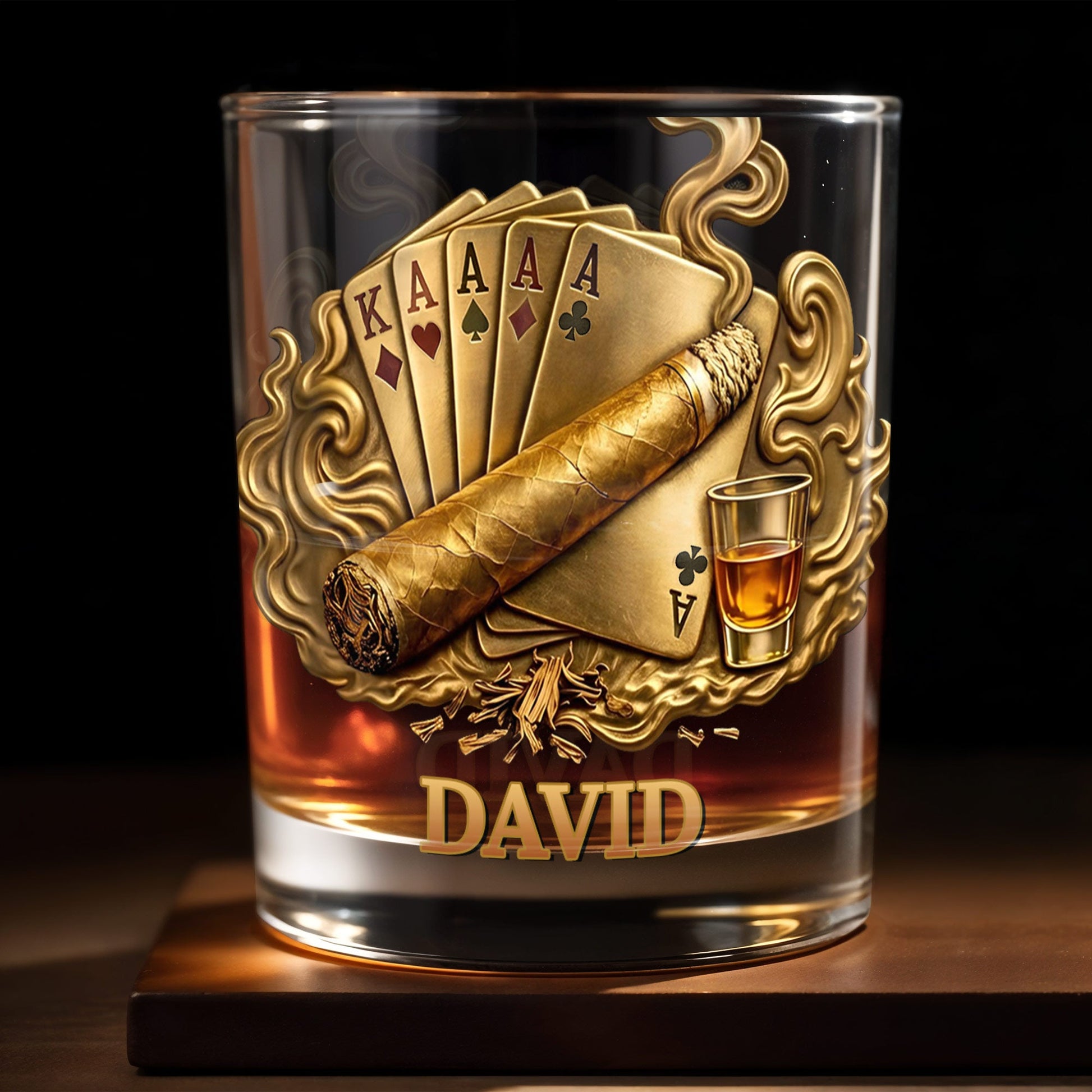 Savor The Taste Of Victory Playing Cards And Cigar Design - Personalized Custom Whiskey Glass - HOB225_RWG