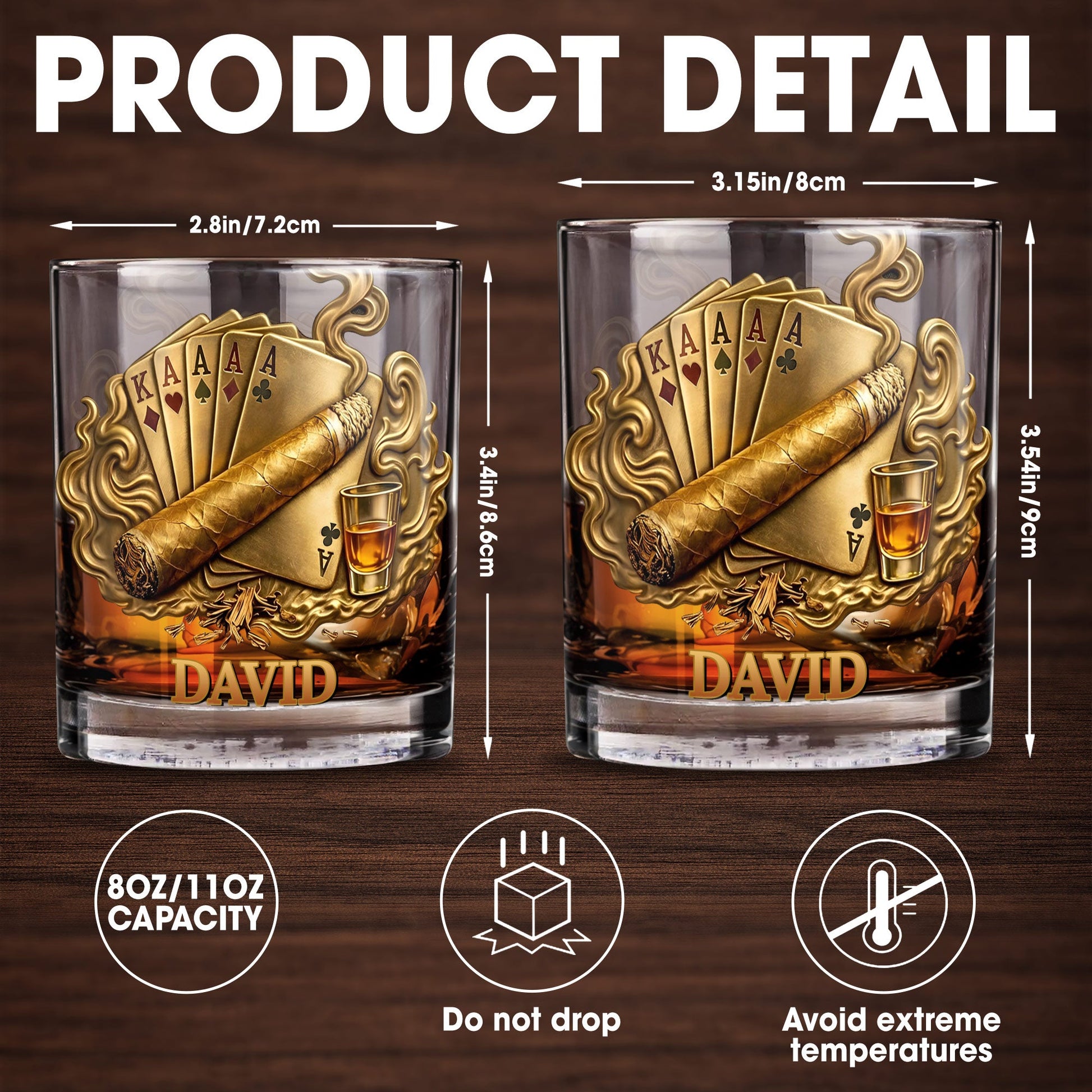 Savor The Taste Of Victory Playing Cards And Cigar Design - Personalized Custom Whiskey Glass - HOB225_RWG