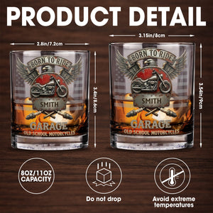 Born To Ride Garage Old School Motorcycles Eagle And Biker Design - Personalized Custom Whiskey Glass - HOB228_RWG
