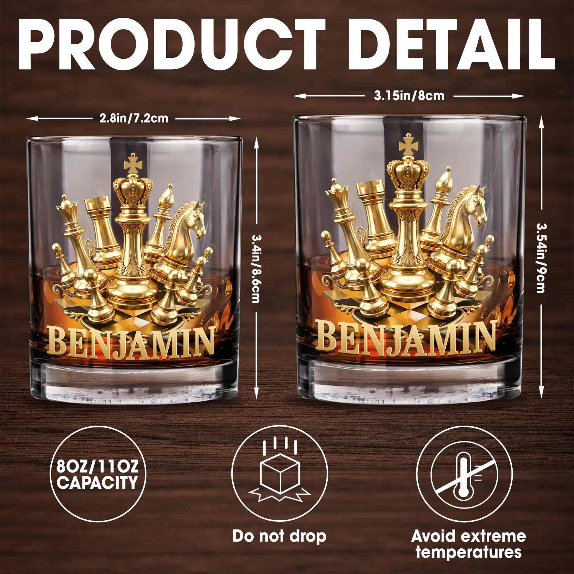 A Classic Match With Gold Chess Pieces And Custom Name - Personalized Custom Whiskey Glass - HOB305_RWG