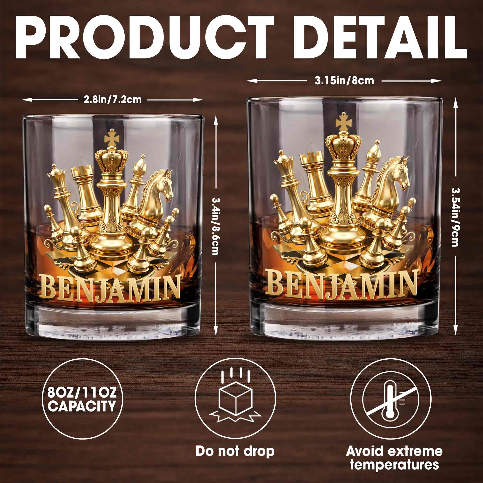 A Classic Match With Gold Chess Pieces And Custom Name - Personalized Custom Whiskey Glass - HOB305_RWG