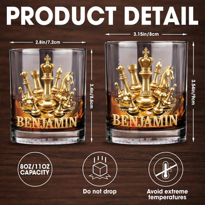 A Classic Match With Gold Chess Pieces And Custom Name - Personalized Custom Whiskey Glass - HOB305_RWG
