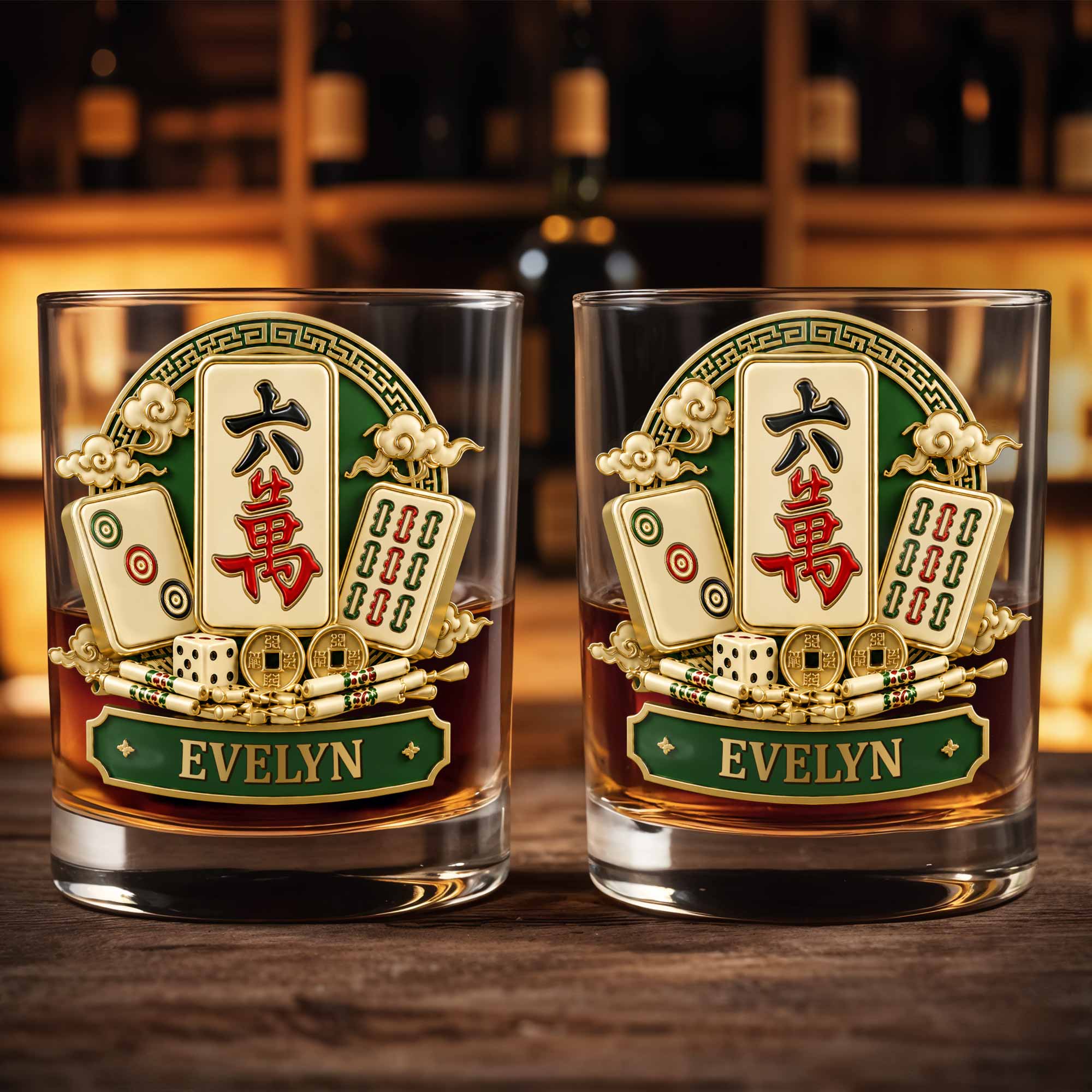 Eat Sleep Play Mahjong Repeat Custom Tiles And Dice Design - Personalized Custom Whiskey Glass - HOB308_RWG