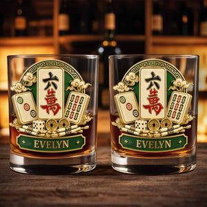 Eat Sleep Play Mahjong Repeat Custom Tiles And Dice Design - Personalized Custom Whiskey Glass - HOB308_RWG