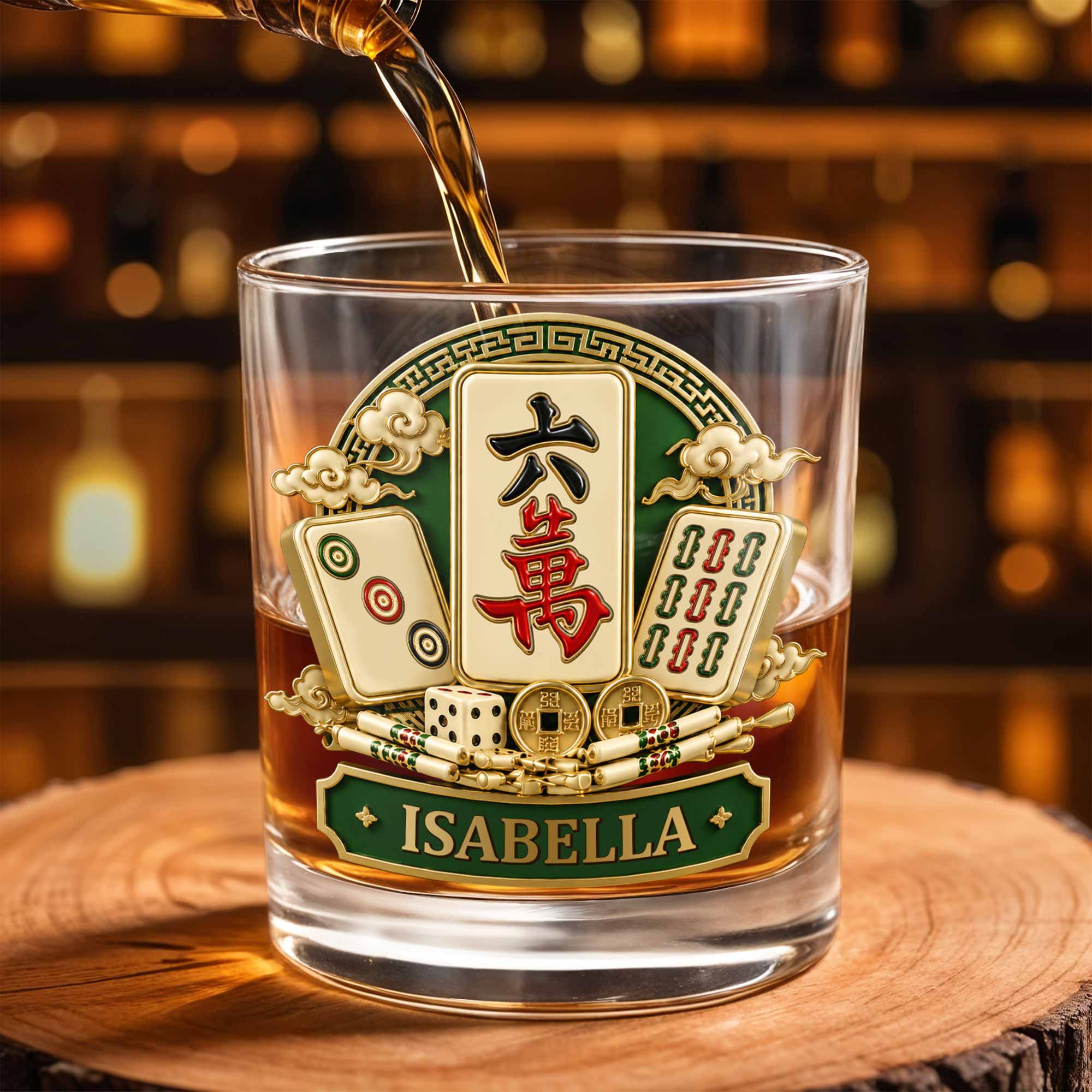 Eat Sleep Play Mahjong Repeat Custom Tiles And Dice Design - Personalized Custom Whiskey Glass - HOB308_RWG