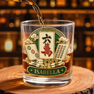 Eat Sleep Play Mahjong Repeat Custom Tiles And Dice Design - Personalized Custom Whiskey Glass - HOB308_RWG