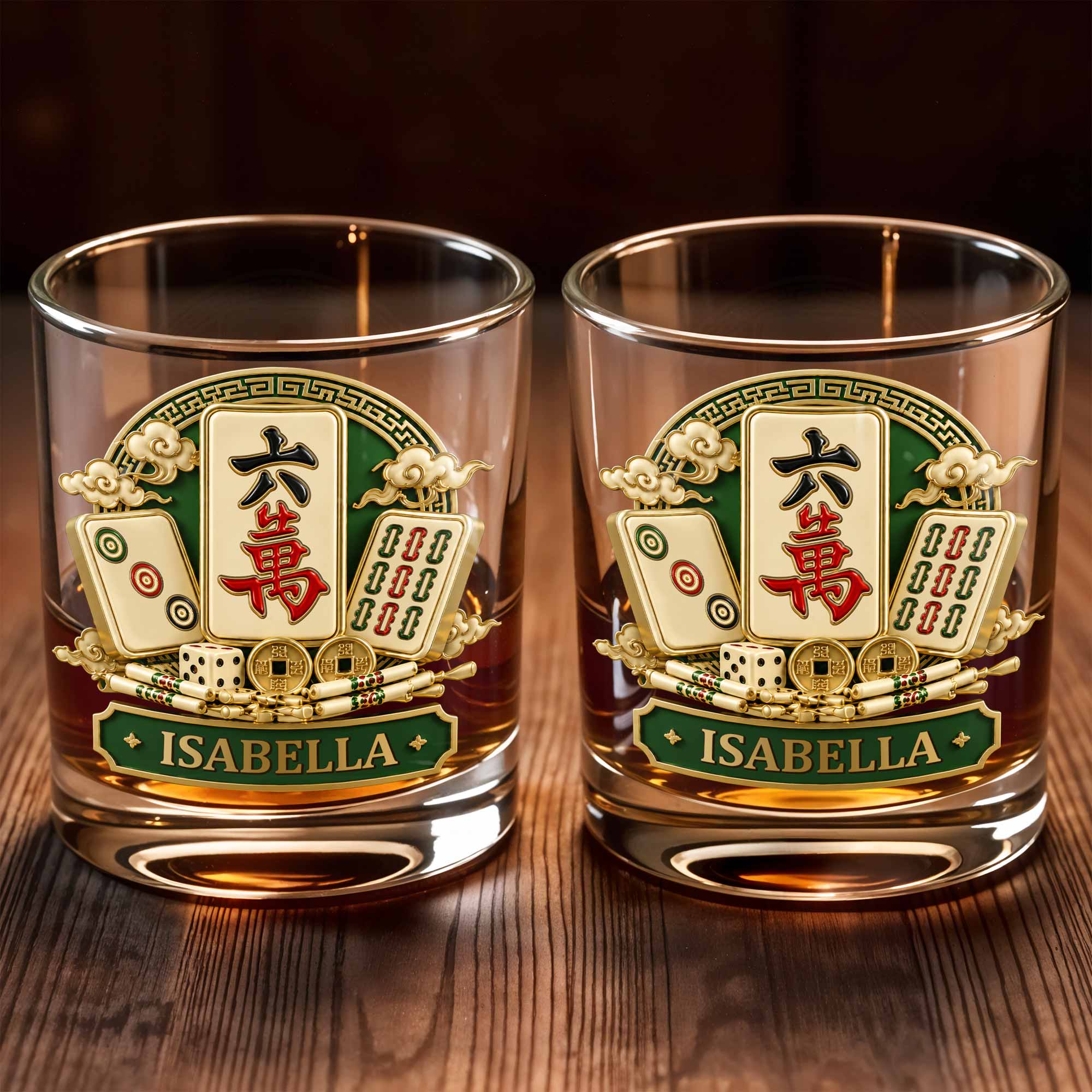 Eat Sleep Play Mahjong Repeat Custom Tiles And Dice Design - Personalized Custom Whiskey Glass - HOB308_RWG