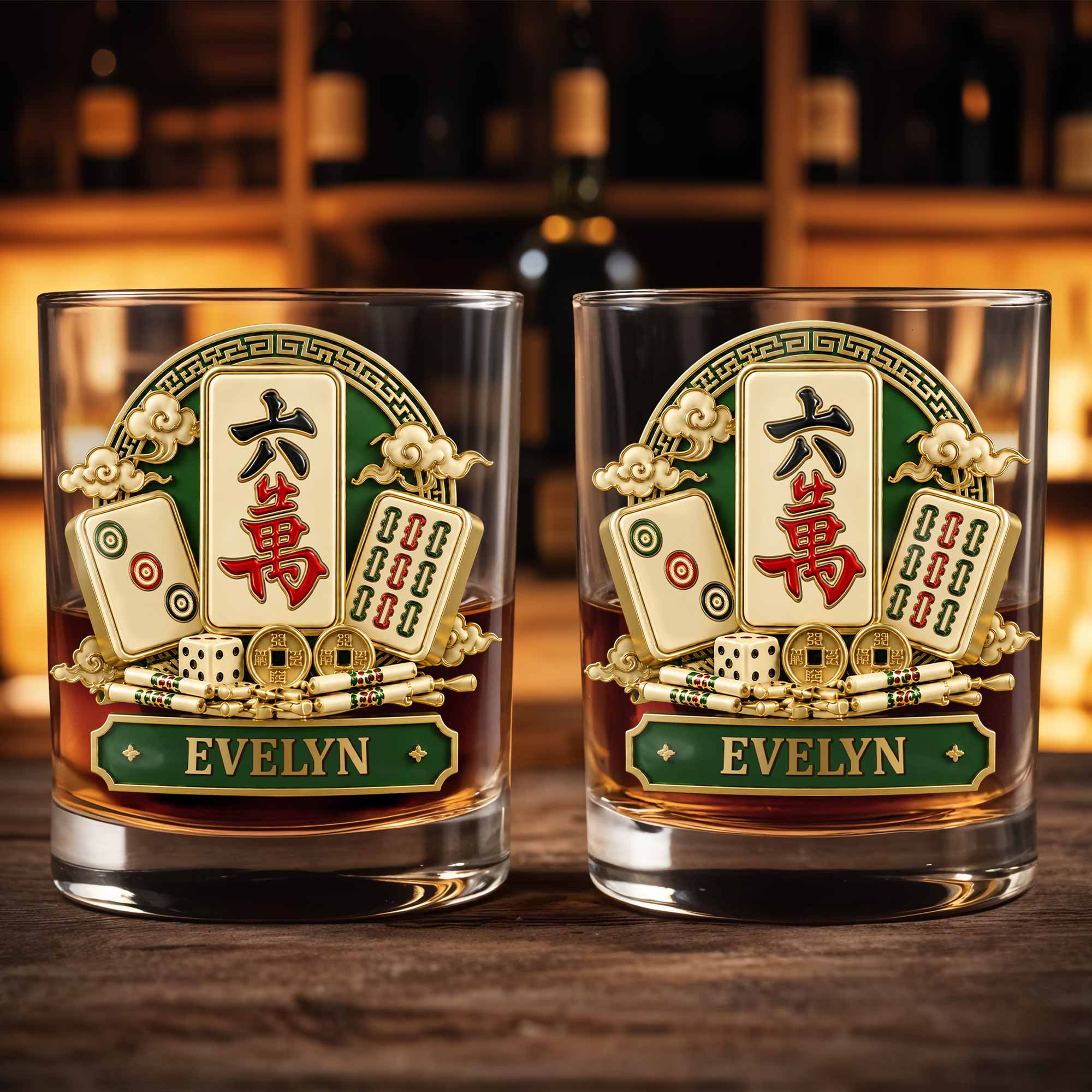 Eat Sleep Play Mahjong Repeat Custom Tiles And Dice Design - Personalized Custom Whiskey Glass - HOB308_RWG