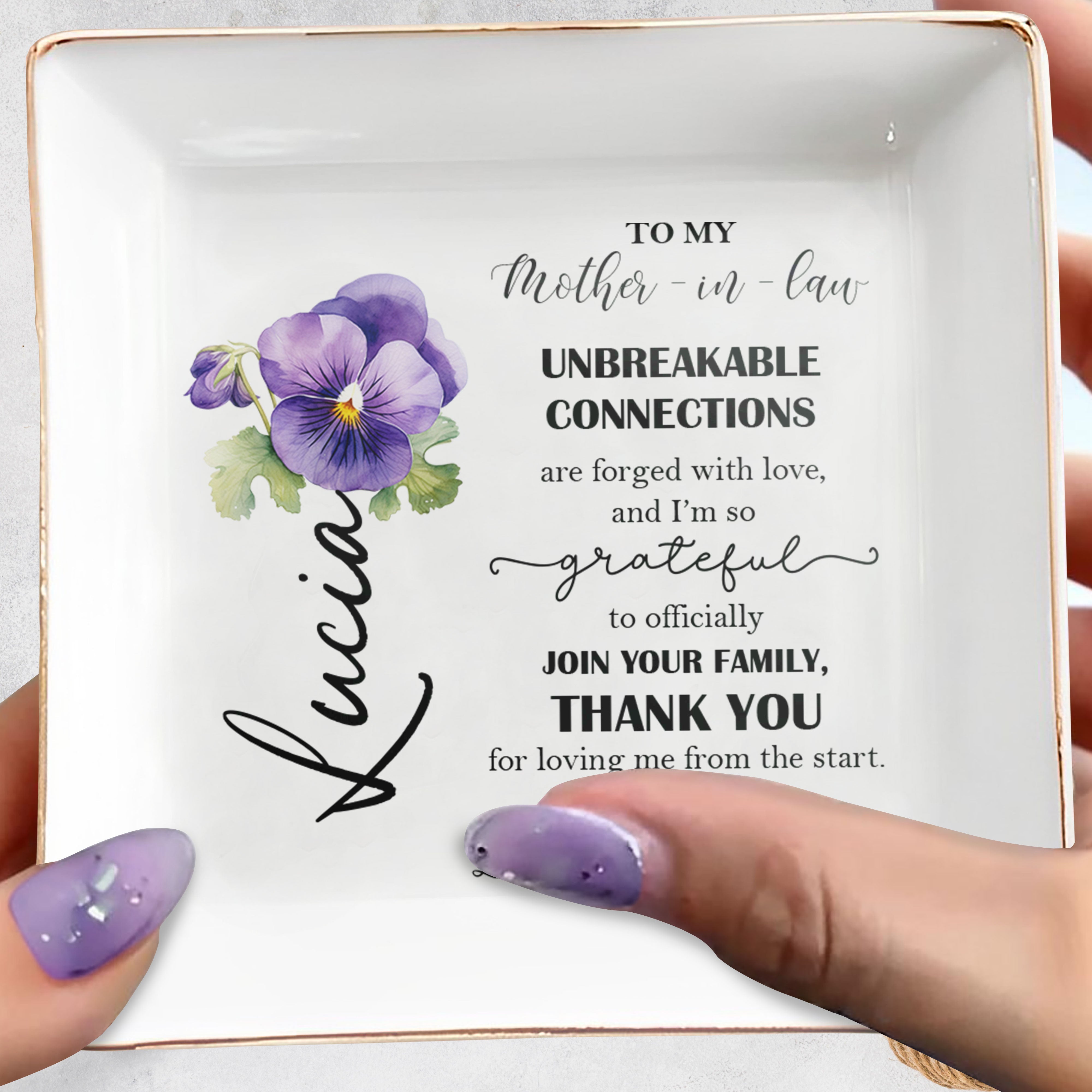 Unbreakable Connections Grateful To Join Your Family - Personalized Custom Jewelry Dish - MOM021_SCRD