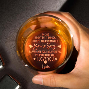 Romantic Reminder Engraved Whiskey Glass With Hearts - Personalized Engraved Whiskey Glass - HSB004_EWG