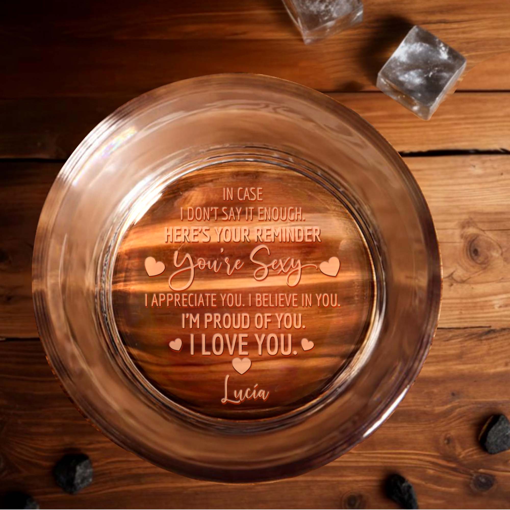 Romantic Reminder Engraved Whiskey Glass With Hearts - Personalized Engraved Whiskey Glass - HSB004_EWG