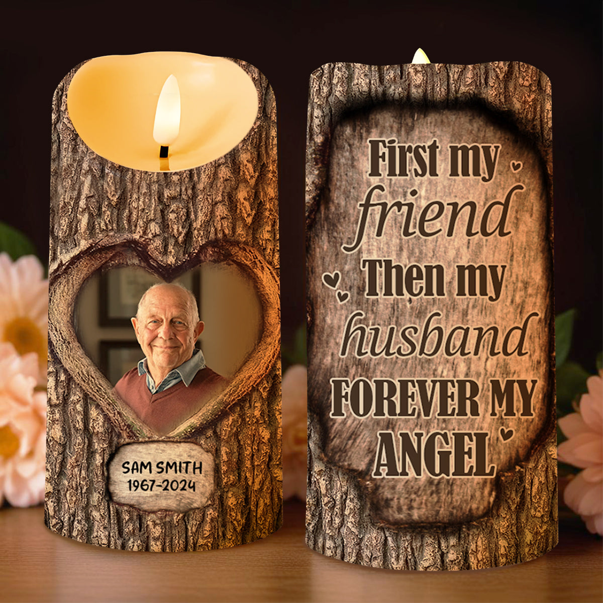 First My Friend, Then My Husband, Forever My Angel Memorial Candle - Personalized Custom LED Candle - HSB007_LECA
