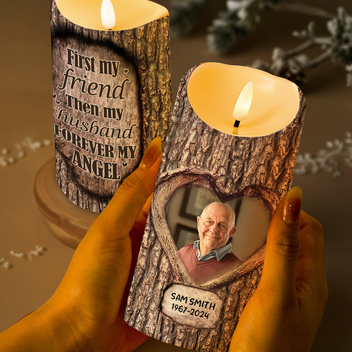 First My Friend, Then My Husband, Forever My Angel Memorial Candle - Personalized Custom LED Candle - HSB007_LECA