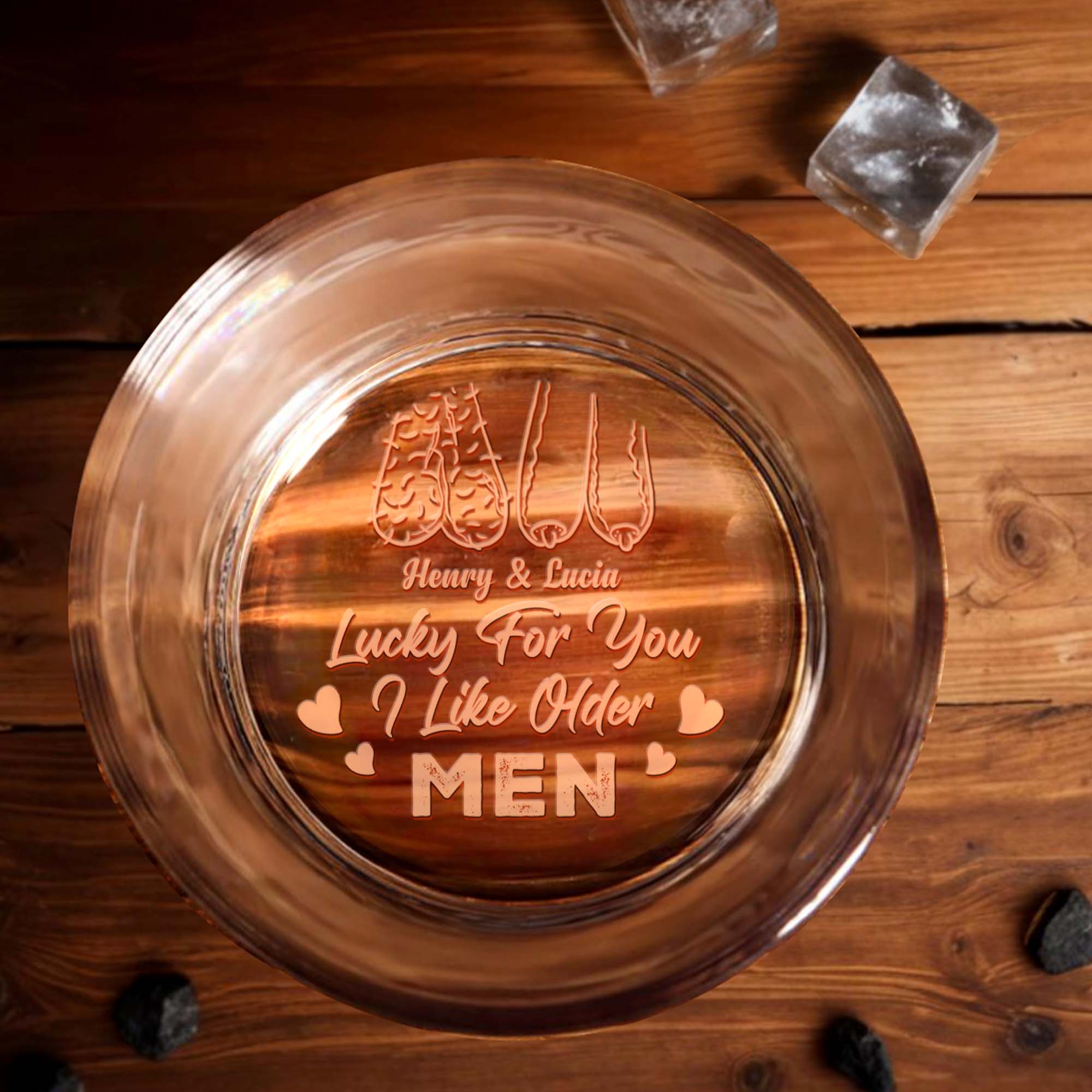 Lucky For You I Like Older Men With Heart Design - Personalized Engraved Whiskey Glass - HSB017_EWG