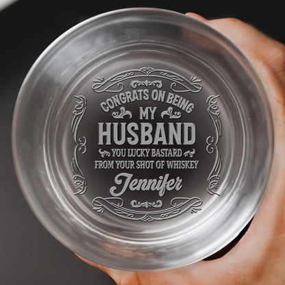 Congrats On Being My Husband, Ornate Text Design - Personalized Engraved Whiskey Glass - HSB032_EWG
