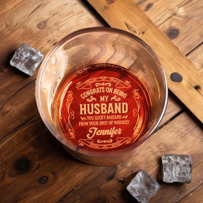 Congrats On Being My Husband, Ornate Text Design - Personalized Engraved Whiskey Glass - HSB032_EWG