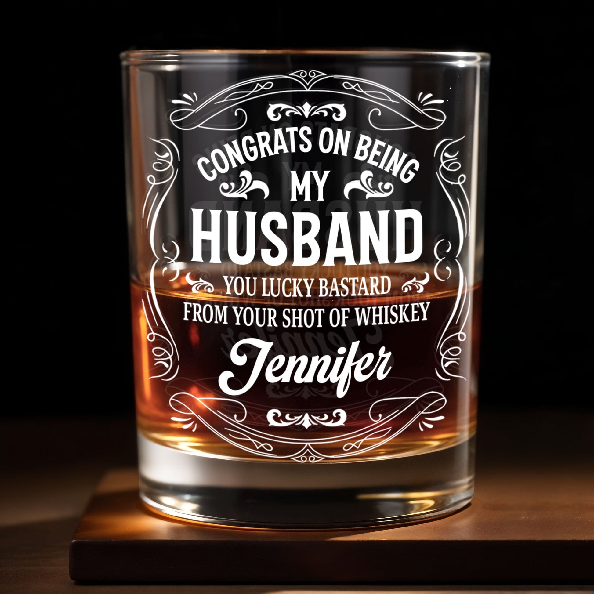 Congrats On Being My Husband, You Lucky (Workaround for offensive term) - Personalized Custom Whiskey Glass - HSB032_RWG