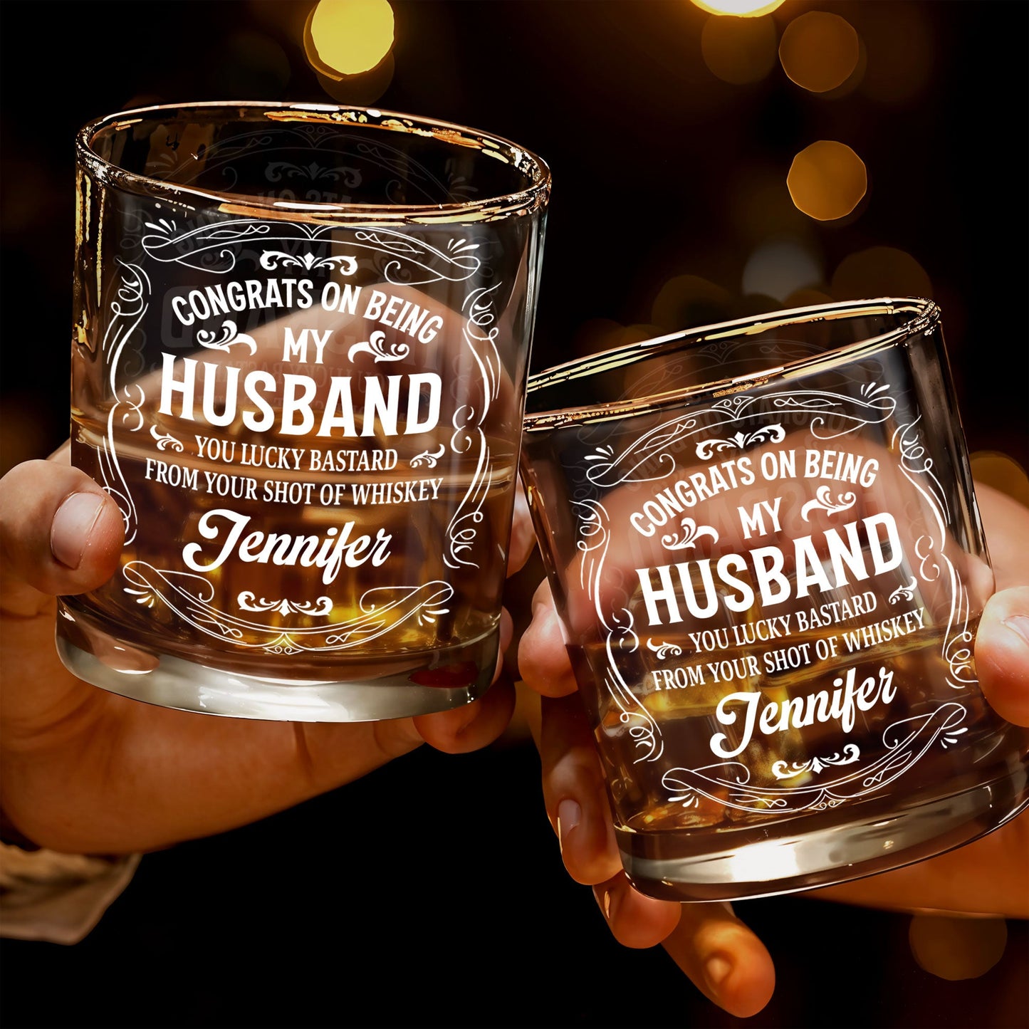 Congrats On Being My Husband, You Lucky (Workaround for offensive term) - Personalized Custom Whiskey Glass - HSB032_RWG