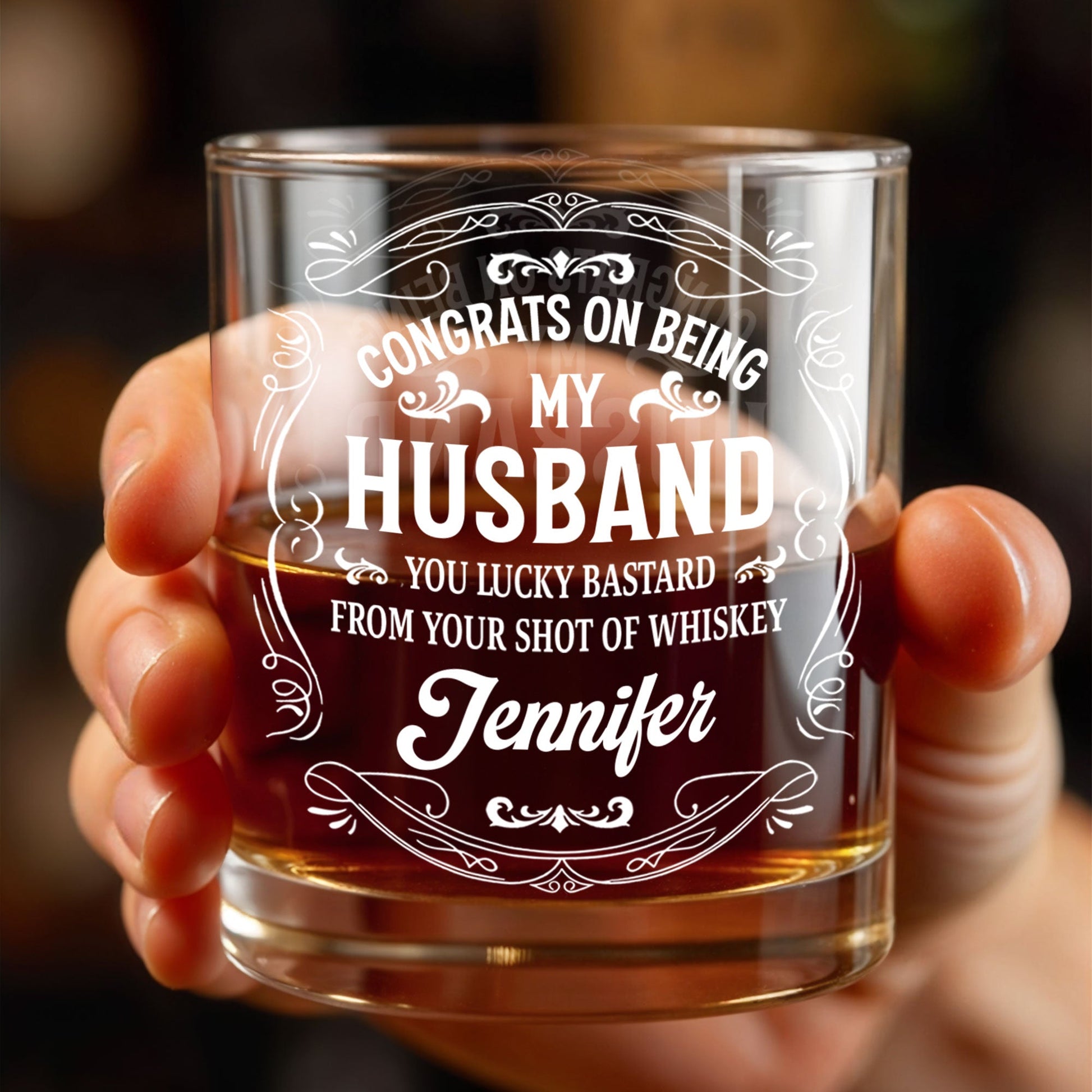 Congrats On Being My Husband, You Lucky (Workaround for offensive term) - Personalized Custom Whiskey Glass - HSB032_RWG