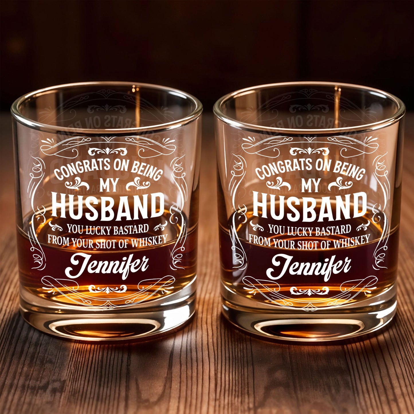 Congrats On Being My Husband, You Lucky (Workaround for offensive term) - Personalized Custom Whiskey Glass - HSB032_RWG