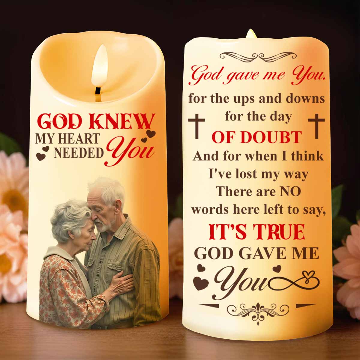 God Knew My Heart Needed You With Cross And Hearts - Personalized Custom LED Candle - HSB036_LECA