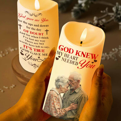 God Knew My Heart Needed You With Cross And Hearts - Personalized Custom LED Candle - HSB036_LECA