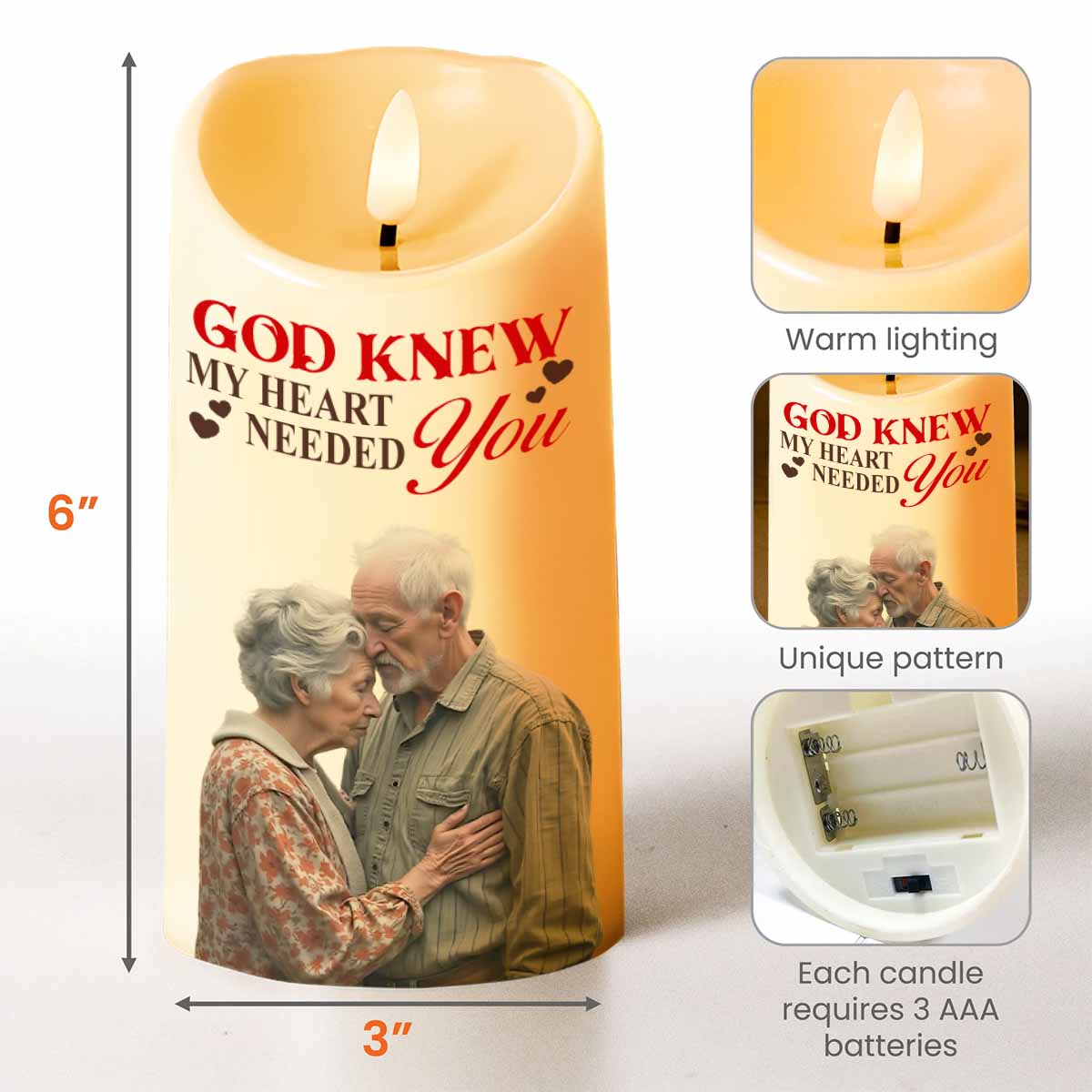 God Knew My Heart Needed You With Cross And Hearts - Personalized Custom LED Candle - HSB036_LECA