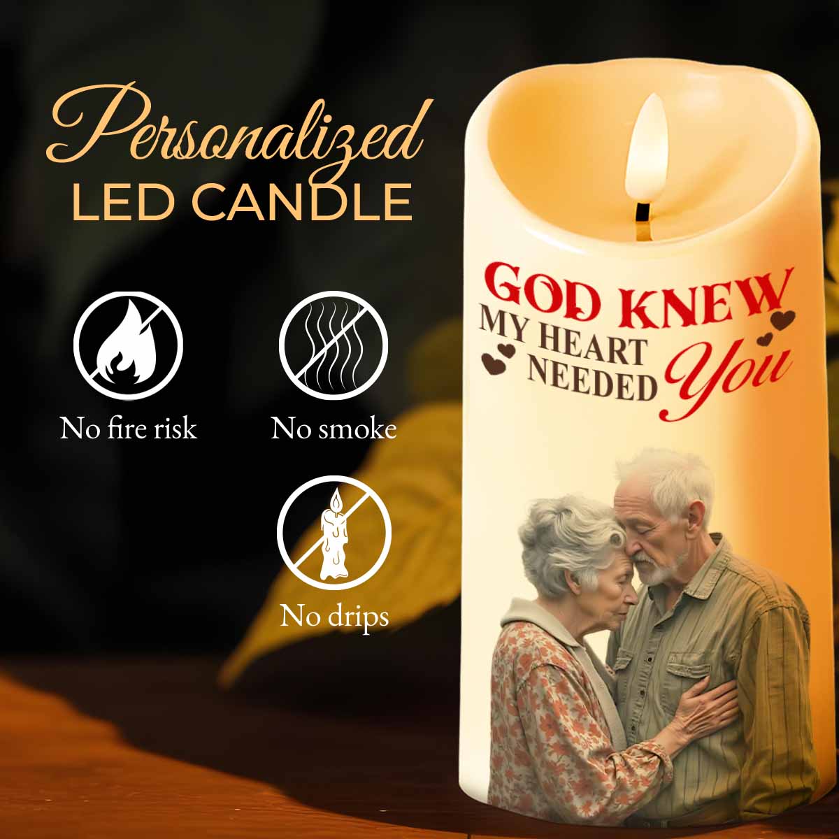 God Knew My Heart Needed You With Cross And Hearts - Personalized Custom LED Candle - HSB036_LECA