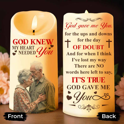 God Knew My Heart Needed You With Cross And Hearts - Personalized Custom LED Candle - HSB036_LECA