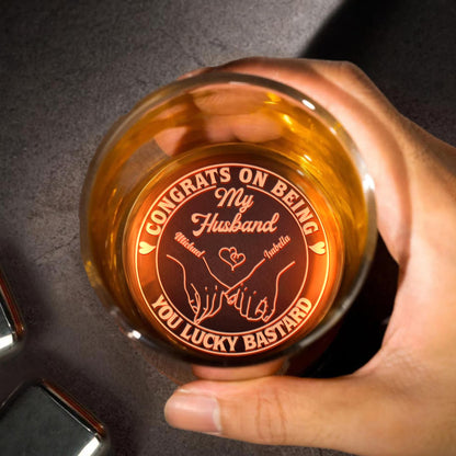 Congrats On Being My Husband, Heart And Hand-Holding Design - Personalized Engraved Whiskey Glass - HSB040_EWG