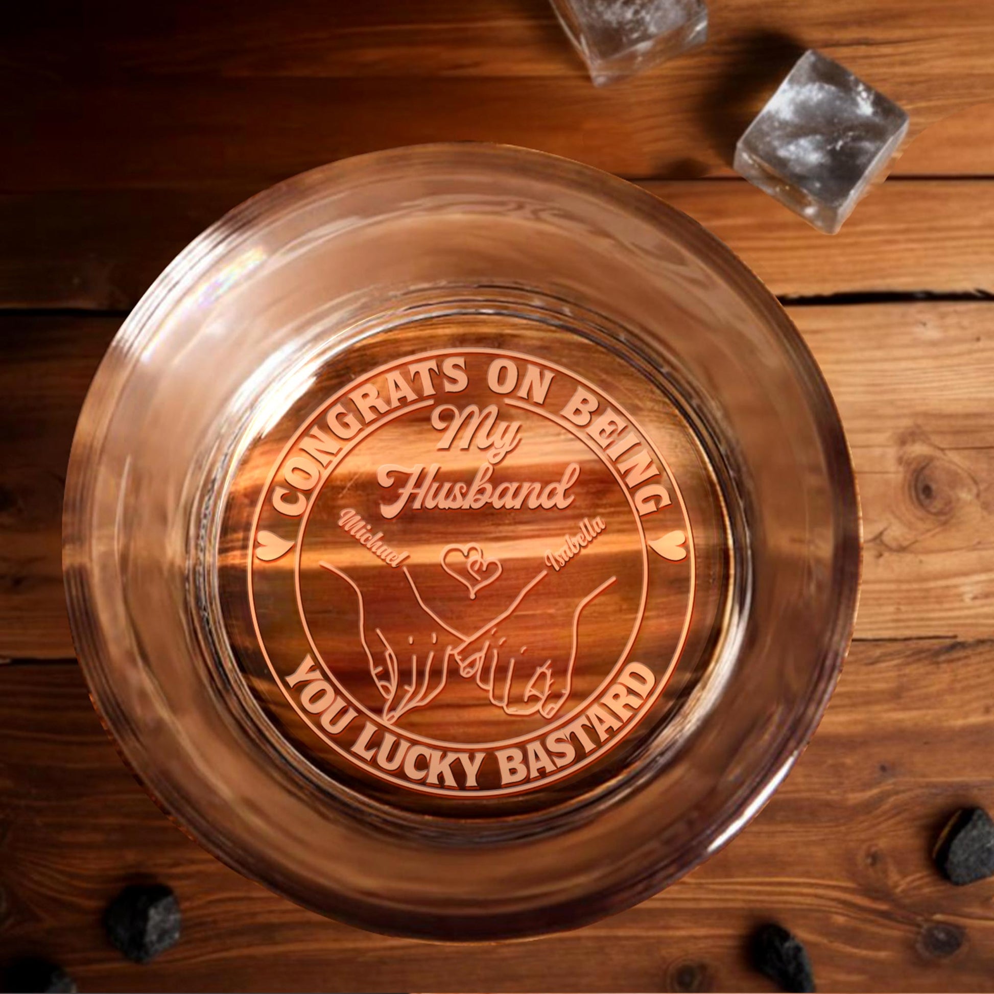 Congrats On Being My Husband, Heart And Hand-Holding Design - Personalized Engraved Whiskey Glass - HSB040_EWG