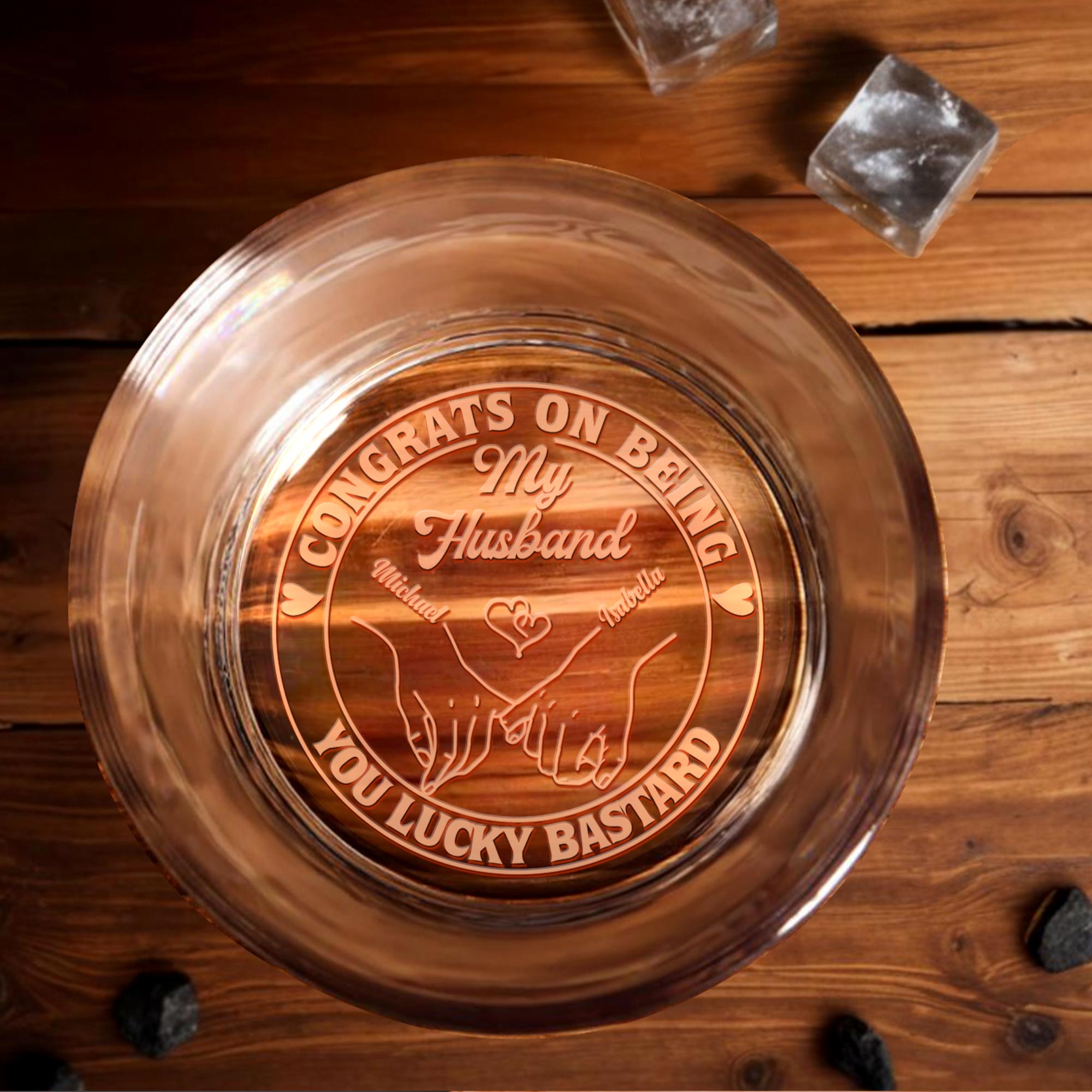 Congrats On Being My Husband, Heart And Hand-Holding Design - Personalized Engraved Whiskey Glass - HSB040_EWG