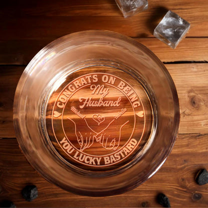 Congrats On Being My Husband, Heart And Hand-Holding Design - Personalized Engraved Whiskey Glass - HSB040_EWG