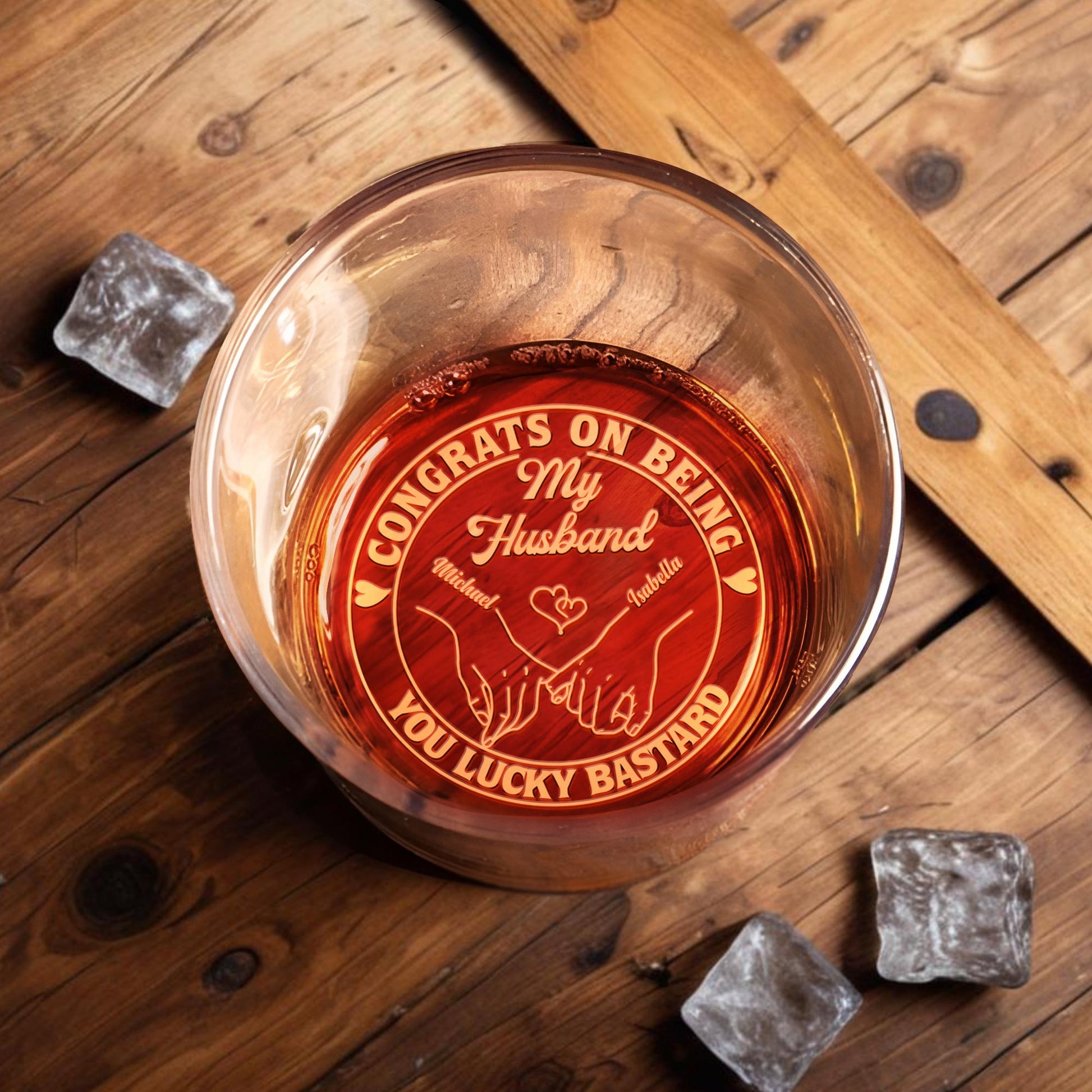 Congrats On Being My Husband, Heart And Hand-Holding Design - Personalized Engraved Whiskey Glass - HSB040_EWG