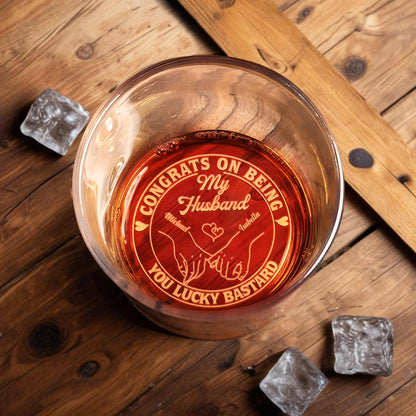 Congrats On Being My Husband, Heart And Hand-Holding Design - Personalized Engraved Whiskey Glass - HSB040_EWG