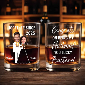 Together Since, Featuring Couple Silhouettes - Personalized Custom Whiskey Glass - HSB044_RWG