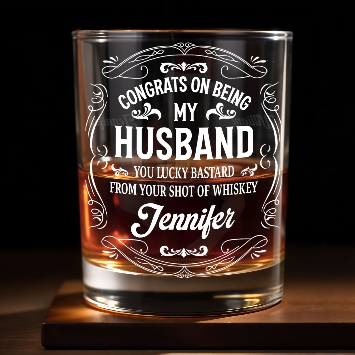 Congrats On Being My Husband, Lucky Bastard, Whiskey - Personalized Custom Whiskey Glass - HSB054_RWG